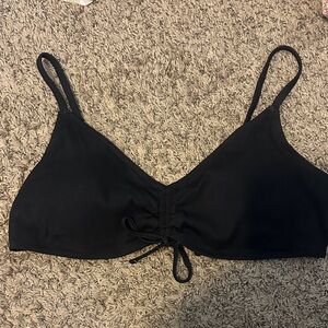 aerie Black Ruched Tie-Front Bikini Top